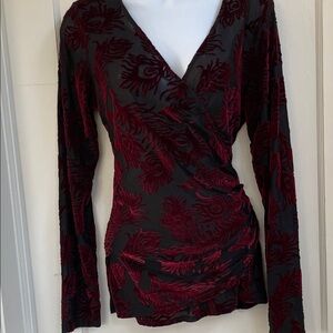 Karen Kane Black and Red Floral Blouse